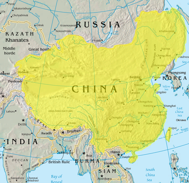 Qing dynasty at its greatest extent in 1820